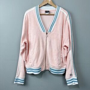 Champion Pink Terry Cloth‎ Track Jacket Size 2XL Sporty Athleisure Retro Varsity